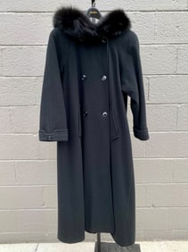 Searle Blatt Studio 100% Cashmere Full-Length Coat with Fox Fur Trim, Size 2