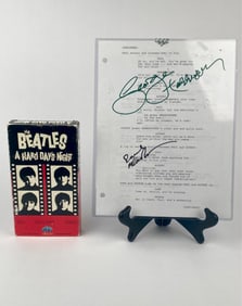 Beatles ‘A Hard Day’s Night’ Script Page Signed by George Harrison and Paul McCartney with VHS