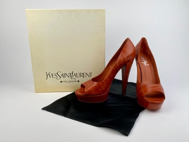 Yves Saint Laurent Carolina Leather Peep-Toe Platform Pumps, Size 39 with Box