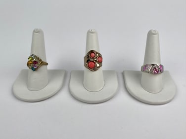 Three-Piece Sterling Silver and Silver-Tone Gemstone Ring Set