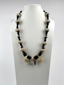Vintage Tribal Style Necklace with Horn and Clay Beads