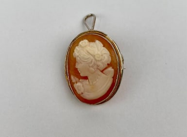 Vintage Sterling Silver Shell Cameo Pendant Brooch