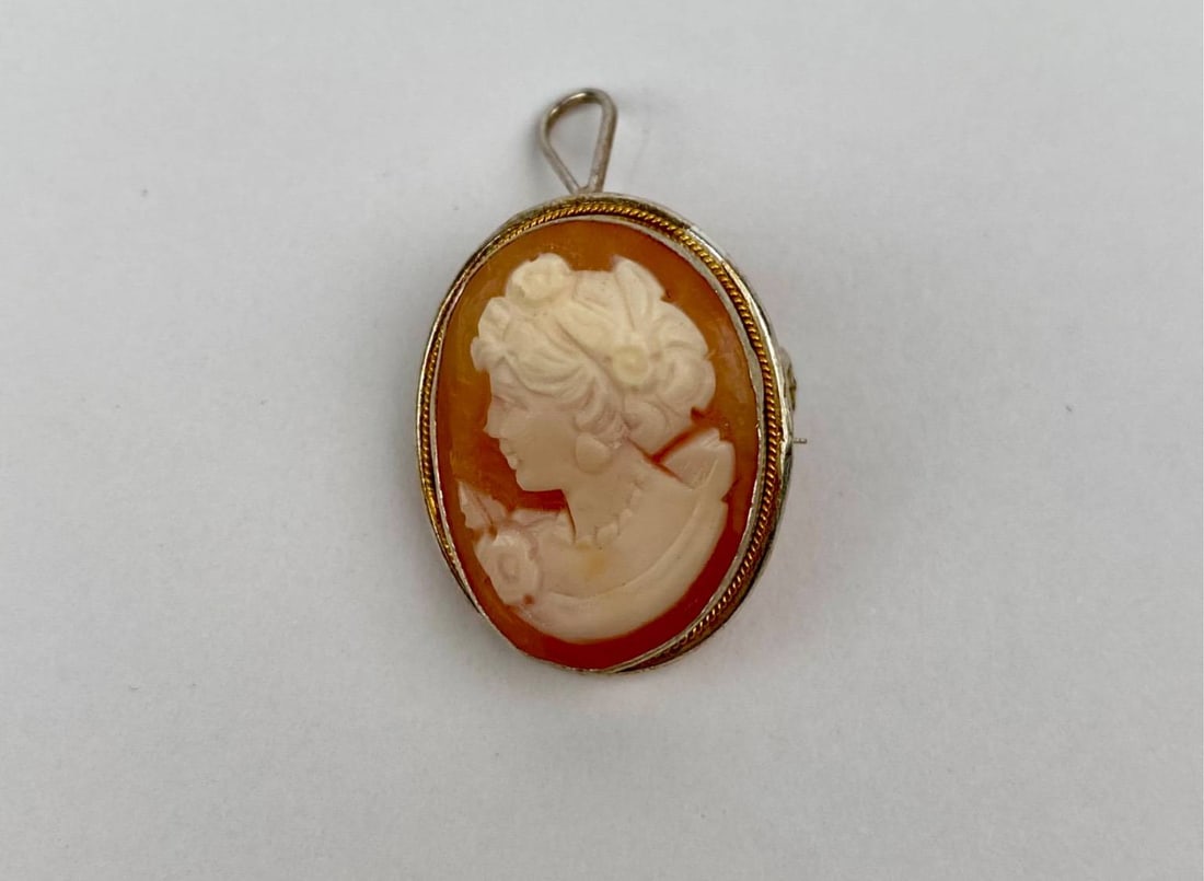 Vintage Sterling Silver Shell Cameo Pendant Brooch (1 of 8)