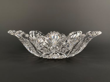 American Brilliant Hand-Cut Crystal Bowl with Star and Fan Pattern