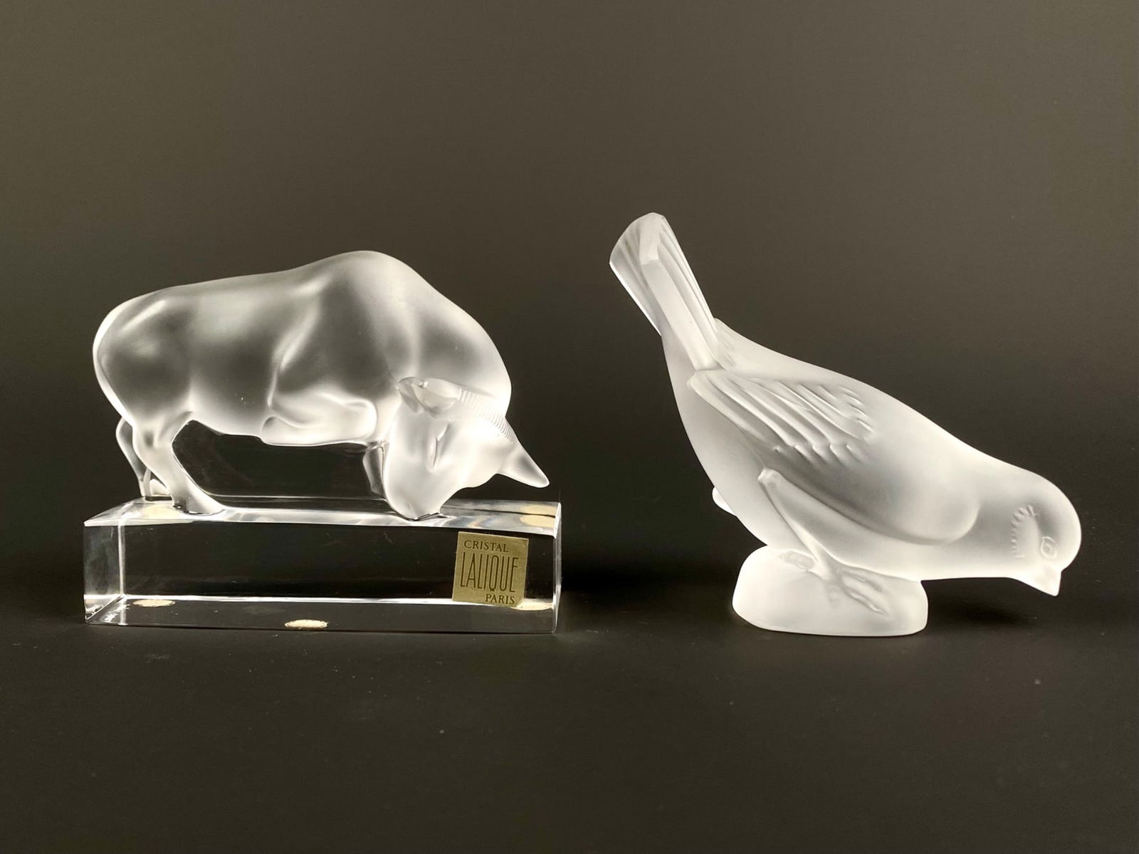 Lalique France Frosted Crystal Bull and Sparrow Figurines (1 of 12)