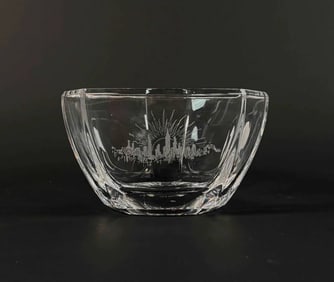 Tiffany & Co. Crystal Etched Bowl with Cityscape Design