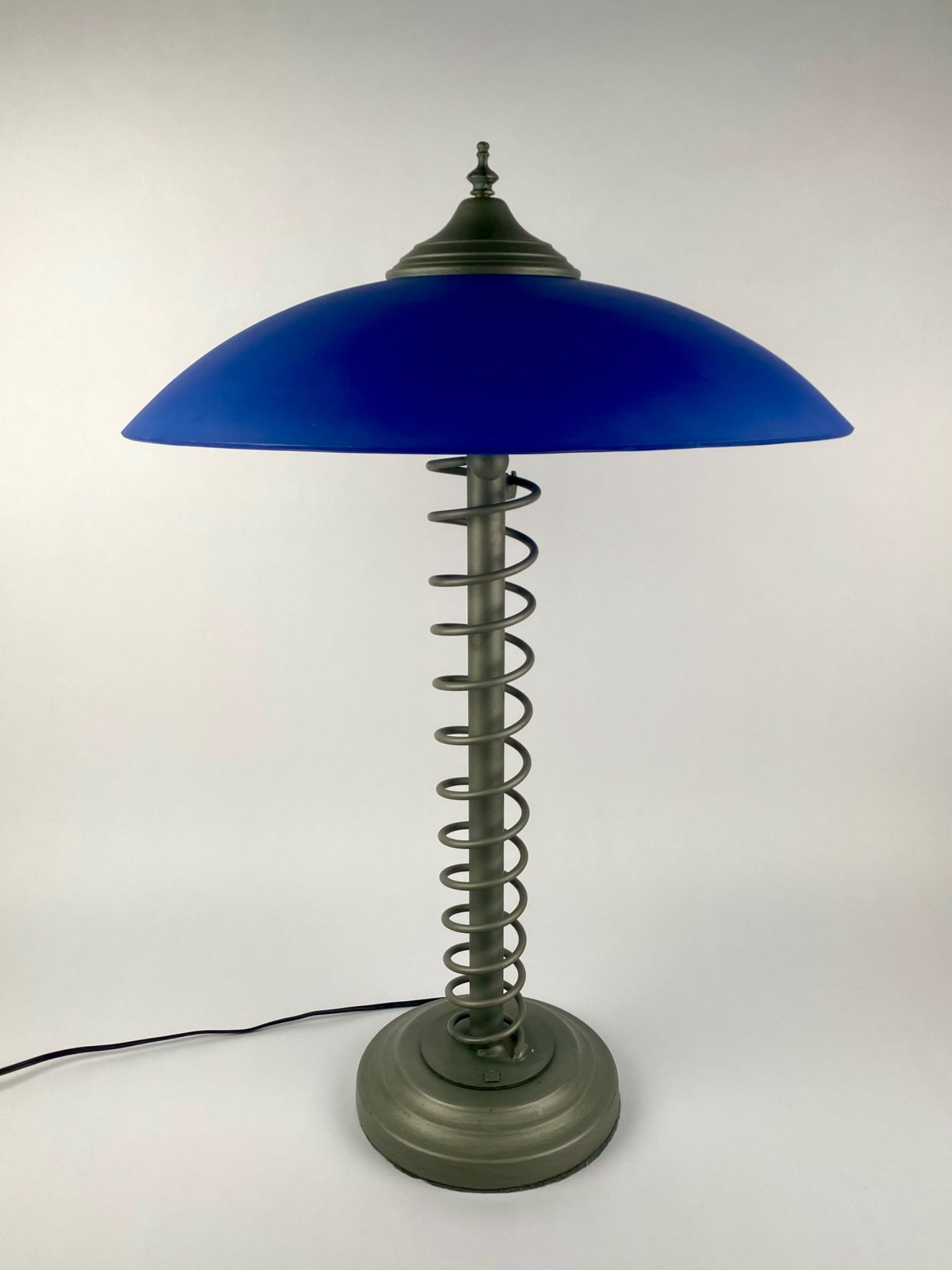 Hemsley Industrial Art Deco Table Lamp with Blue Glass Shade (1 of 12)
