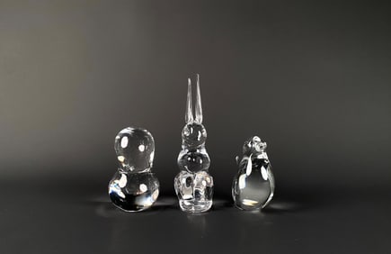 Three Crystal Animal Figurines (Rabbit, Bird, and Duck)