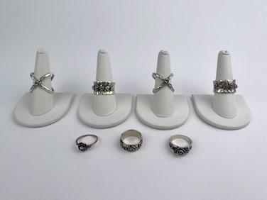 Sterling Silver Rose Motif Seven-Piece Ring Set