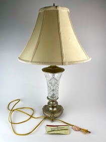 Waterford Crystal and Antiqued Brass Table Lamp with Shade