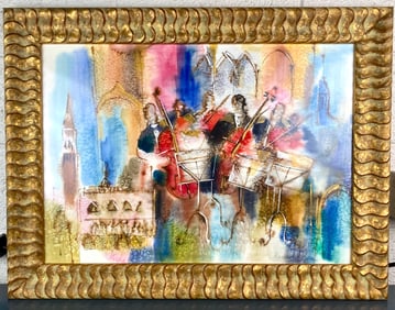 Michael Rozenvain Watercolor of Musicians and Venetian Landmarks