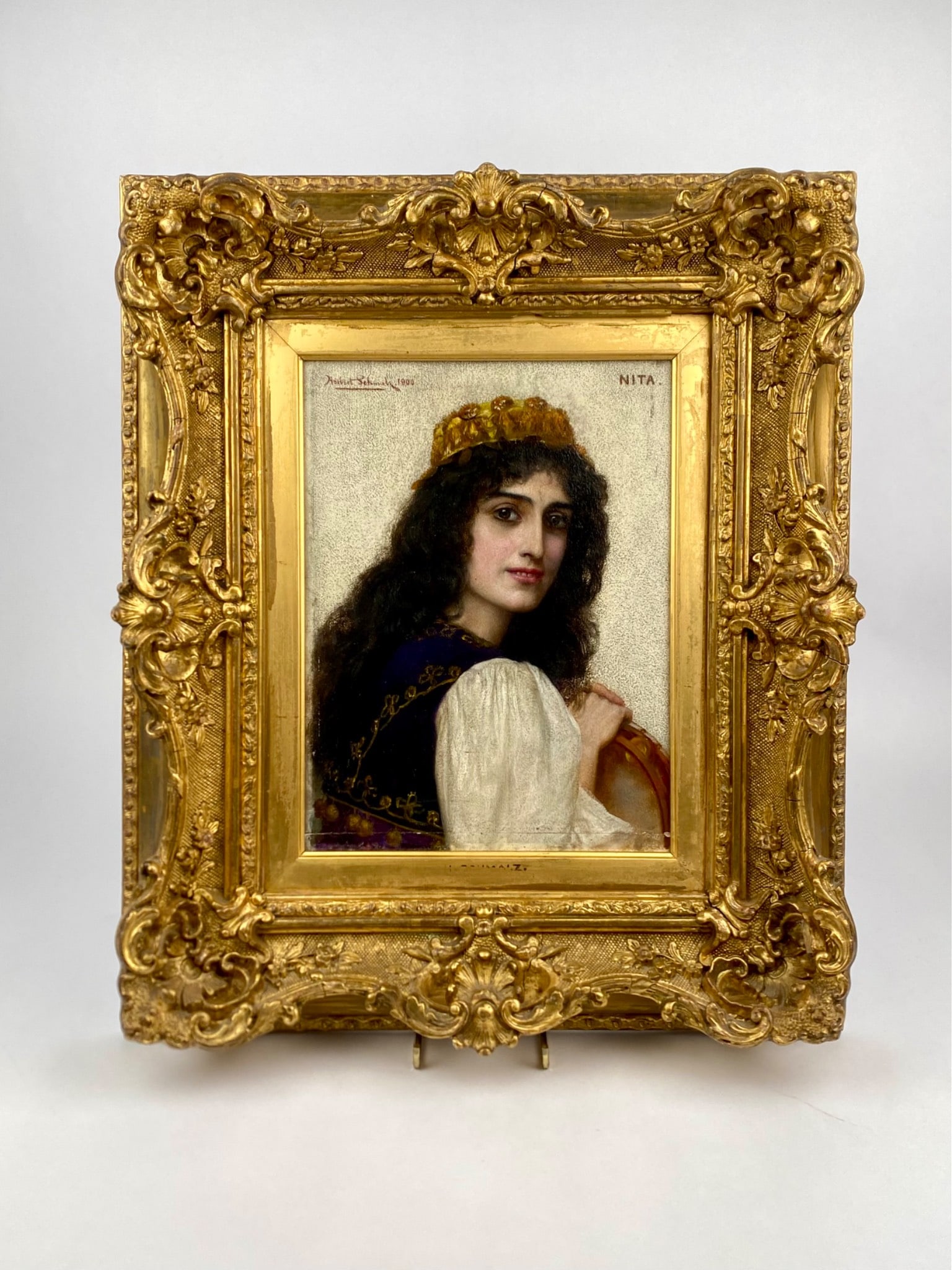 Herbert Gustave Schmalz ‘Nita’ Oil on Panel, Signed and Dated 1900, in Ornate Gilt Frame (1 of 10)