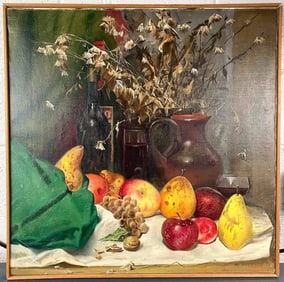 Still Life Oil Painting on Canvas with Fruit and Flowers (M. Iakovlev)