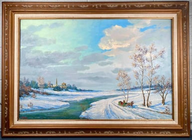 Winter Landscape Oil on Canvas Signed by Manya