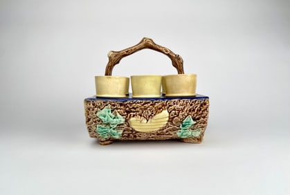 Majolica Egg Cup Holder with Six Cups