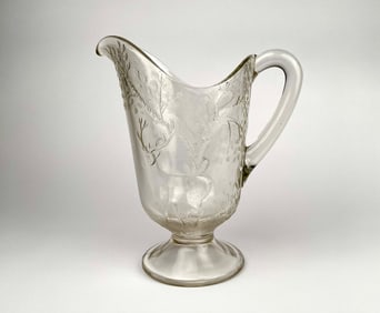 Etched Glass Pitcher with Deer & Woodland Motif