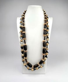 Pair of Vintage Beaded Necklaces with Hematite & Carved Beads