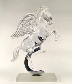 Extra Large Murano Glass Pegasus Sculpture on Chrome Base
