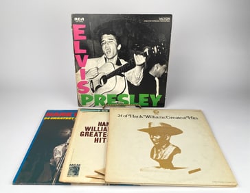 Elvis Presley and Hank Williams Vinyl Records (Lot of Four Records)