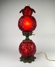 Fenton Ruby Red Poppy ‘Gone with the Wind’ Lamp
