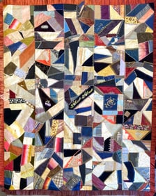 Antique Crazy Quilt with Silk, Velvet & Embroidered Panels