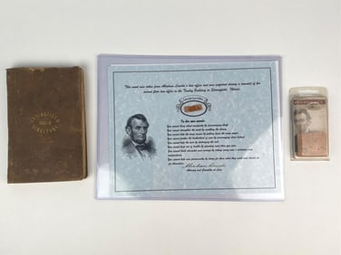 Abraham Lincoln Historical Relic Set including Wood from Law Office, Wills House Brick, and 1857