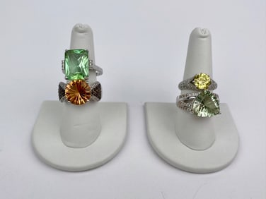 Set of Four Sterling Silver Statement Rings with Colored Stones