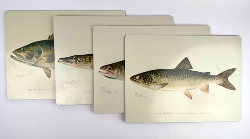 Set of Four Fish-Themed Cork-Backed Placemats by Pickering Company