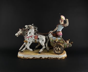 Capodimonte Chariot Figurine With Rider and Horses