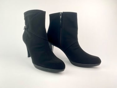 Stuart Weitzman Black Stretch Fabric Heeled Ankle Boots (Size 10M)