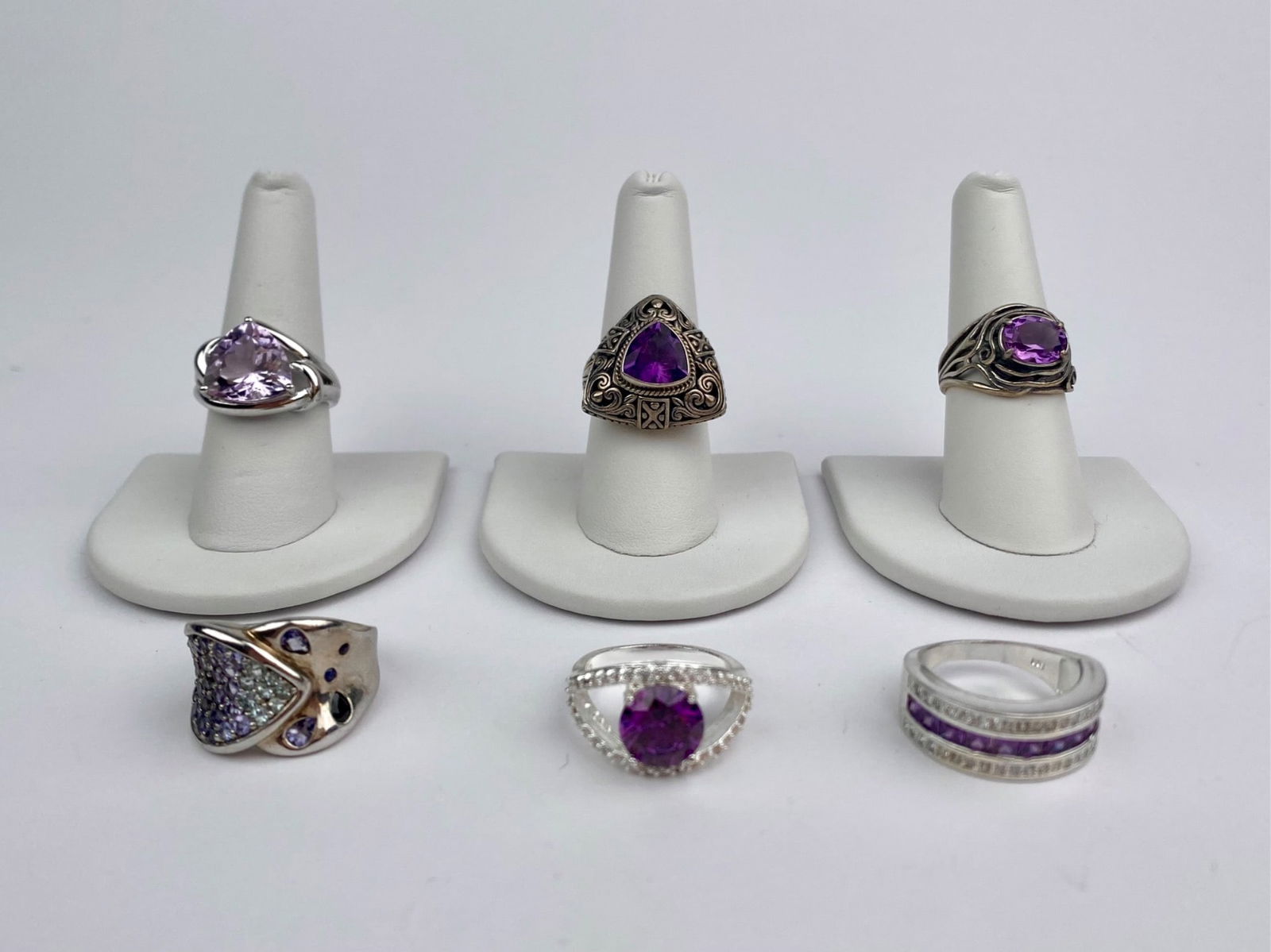 Group of Six Sterling Silver Purple Gemstone Rings (1 of 11)