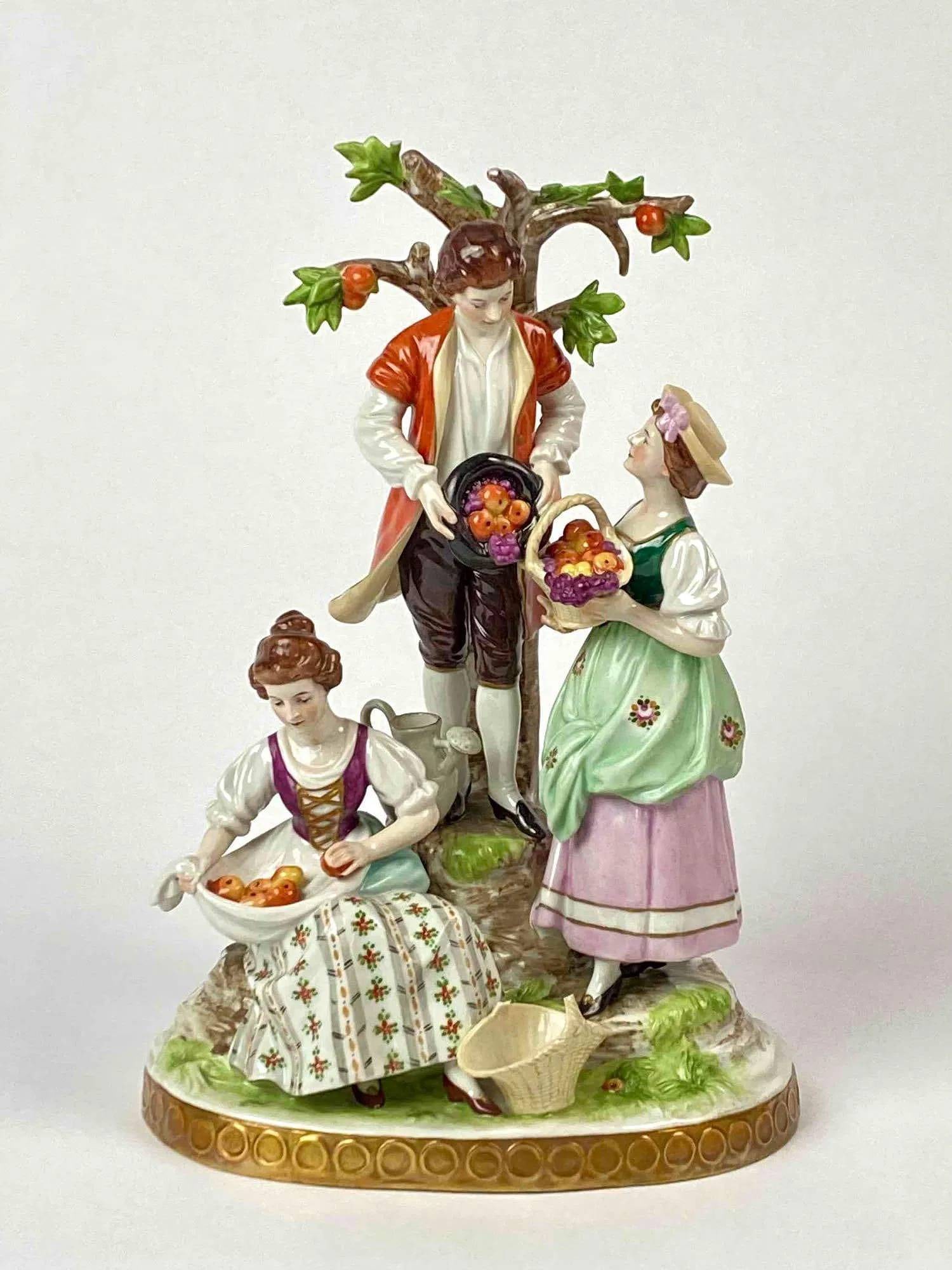 German Porcelain Figurine Group with Three Figures and Tree (1 of 8)