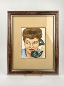 Framed Portrait Painting of a Woman on a Telephone