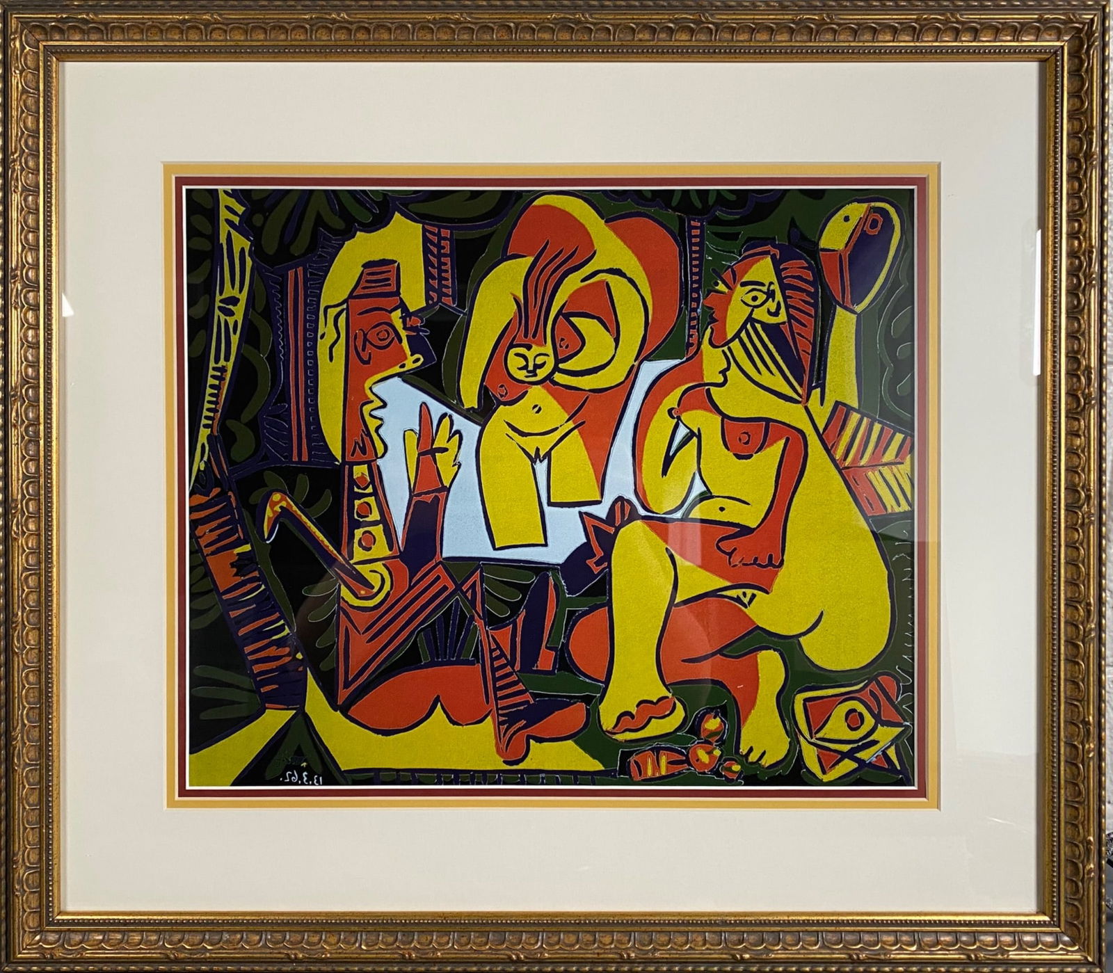 Framed Vibrant Abstract Figural Print in Picasso Style (1 of 12)