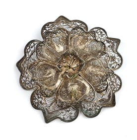 Vintage Sterling Silver Filigree Flower Brooch