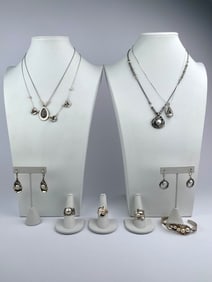 Ten-Piece Sterling Silver Pearl Jewelry Set, Including Necklaces, Earrings, Rings & Cuff
