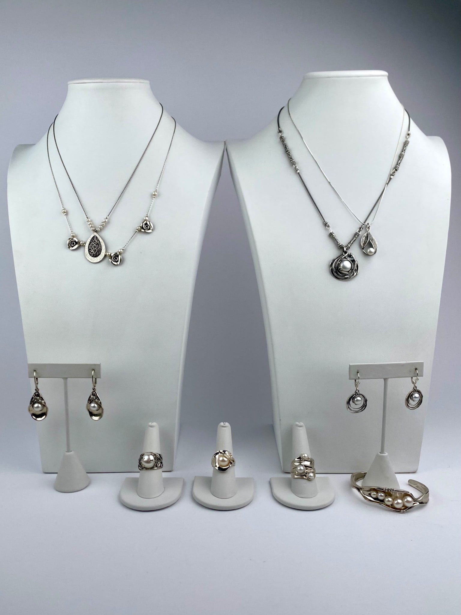 Ten-Piece Sterling Silver Pearl Jewelry Set, Including Necklaces, Earrings, Rings & Cuff (1 of 12)