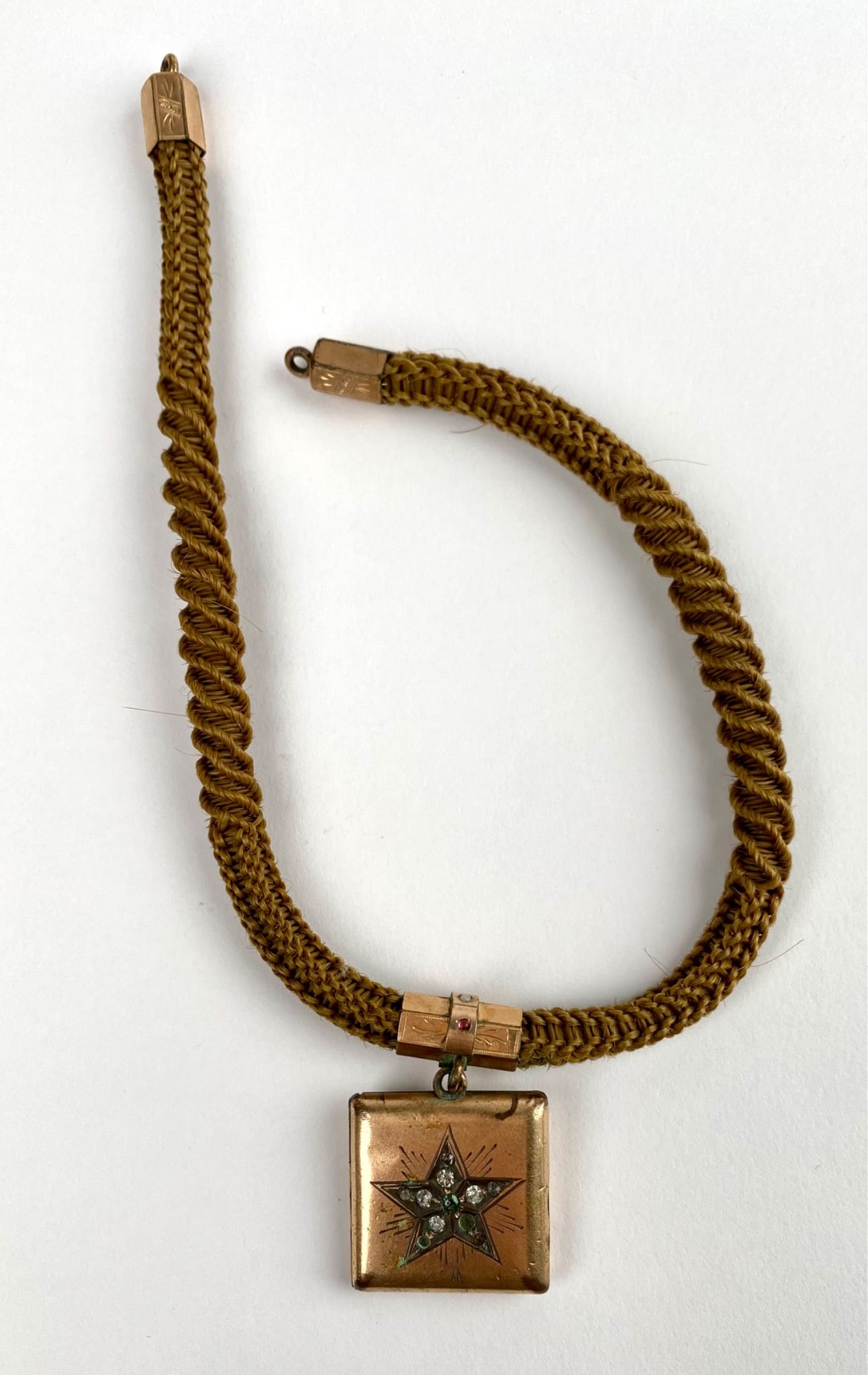 Victorian Hairwork Necklace with Gold-Tone Locket (1 of 9)