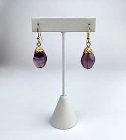 Pair of Purple Stone & Gold-Tone Drop Earrings