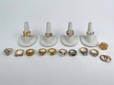 Group of 16 Assorted Sterling Silver Gold-Tone Rings