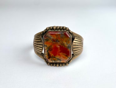 Cuff Bracelet with Rectangular Dendritic Agate Stone