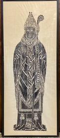 Antique Framed Brass Rubbing of a Bishop
