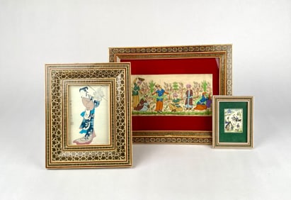 3 Framed Miniature Paintings (Bone or Faux Ivory Panels)