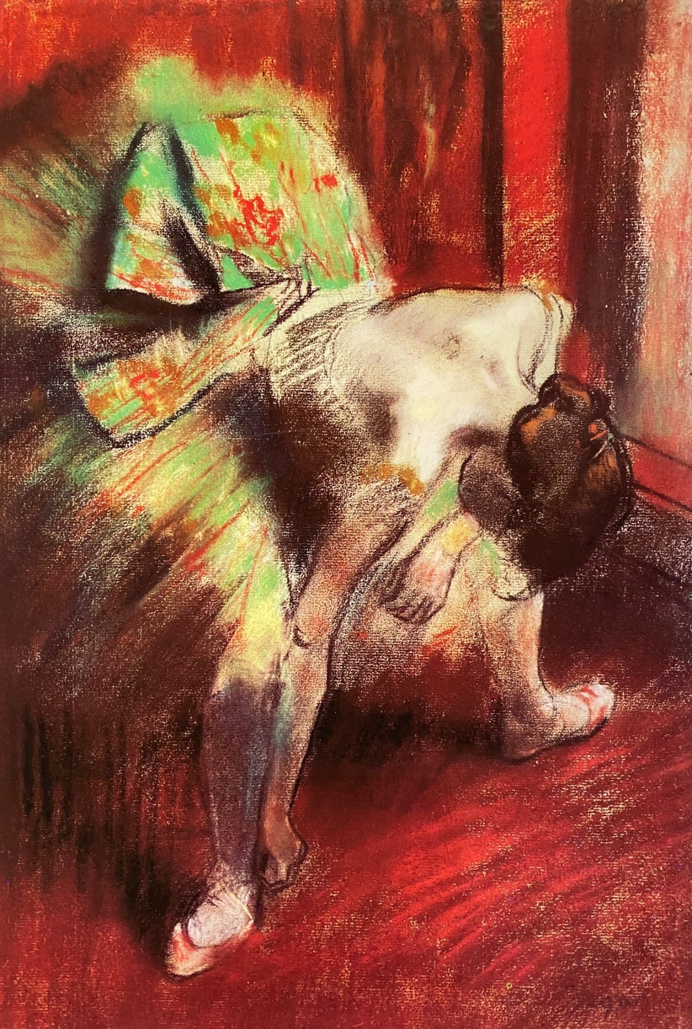 After Edgar Degas Giclee Print ‘L’Attente’ 17/375: Limited edition giclee print of Edgar Degas’ artwork titled ‘L’Attente,’ numbered 17/375. The artwork depicts a ballerina bending forward, rendered in colorful, expressive strokes that highlig