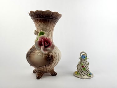 Set of Two Italian Porcelain Pieces: Nuova Capodimonte Vase and Floral Bell