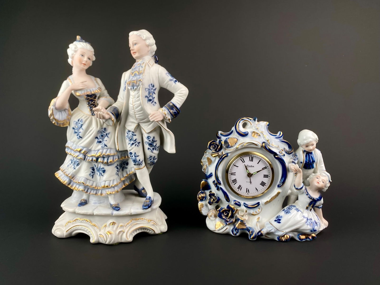 Pair of Japanese Porcelain Figurines: Courting Couple & Figural Clock (1 of 12)