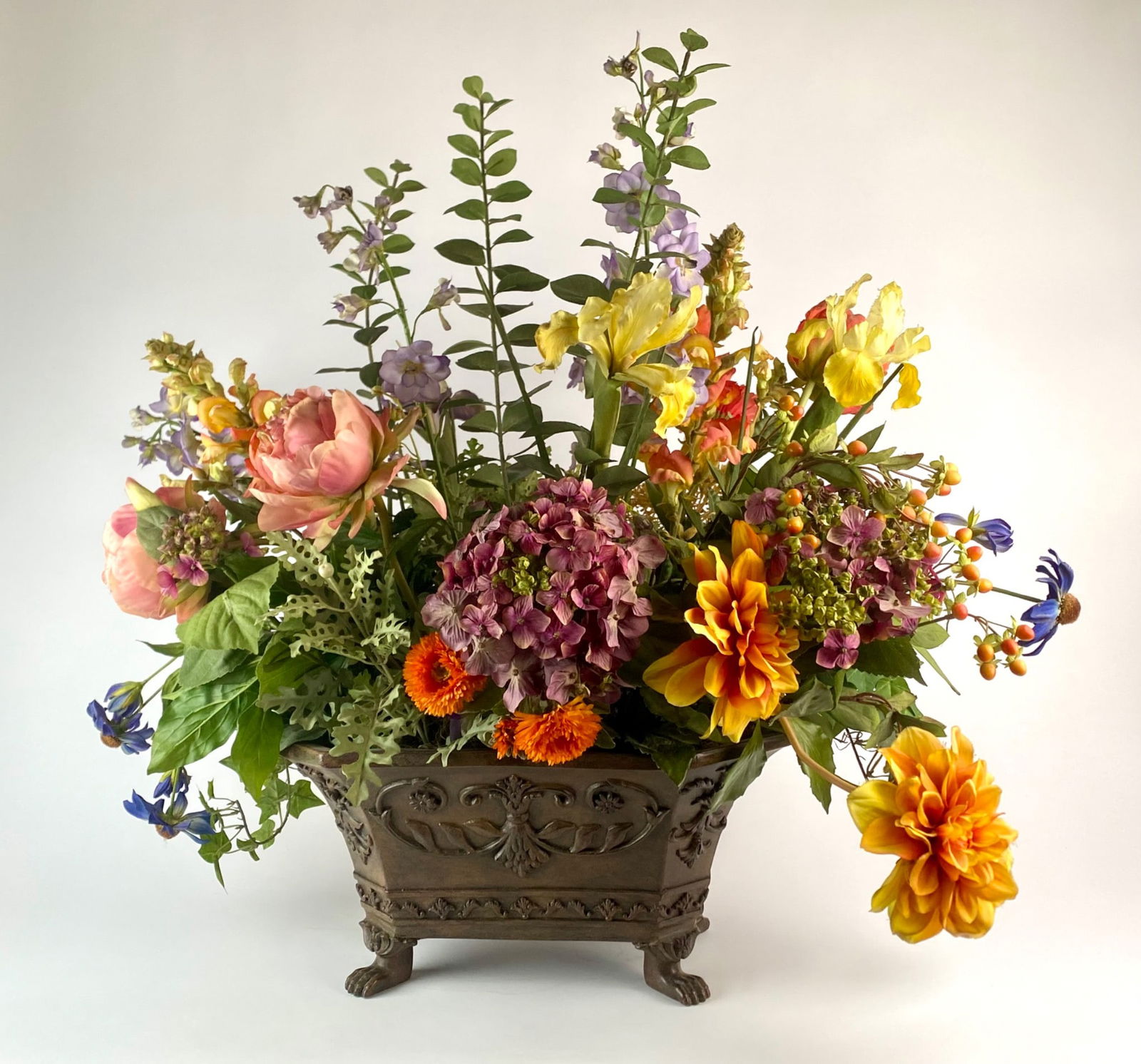 NDI Faux Floral Arrangement in Ornate Footed Planter (1 of 11)