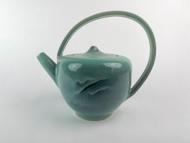 Handcrafted Celadon Teapot with Overhead Handle