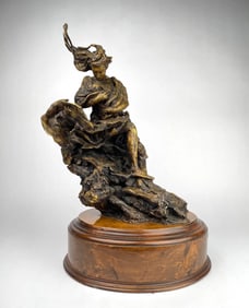 Seated Woman Bronze Sculpture by Jorge de la Pena (Dated 1983)