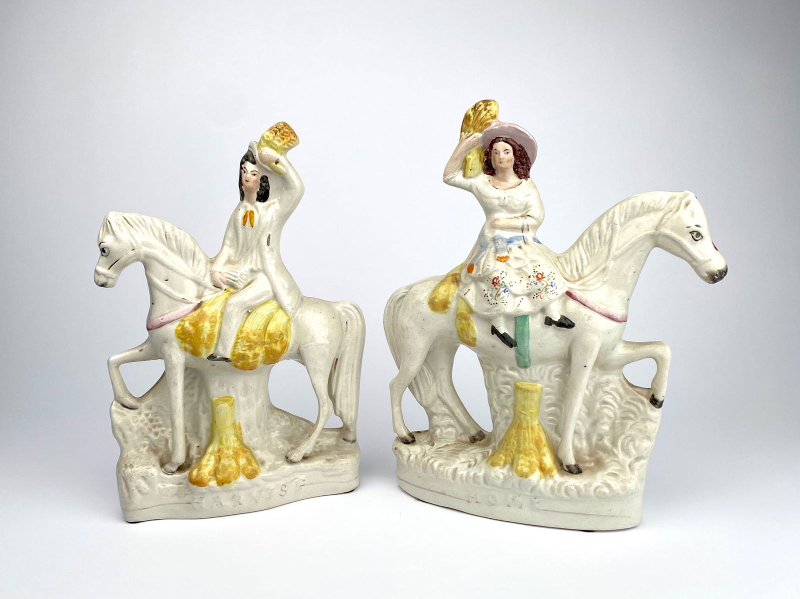 Antique English Staffordshire “Harvest & Home?? Figural Pair, Riders on Horseback (1 of 12)